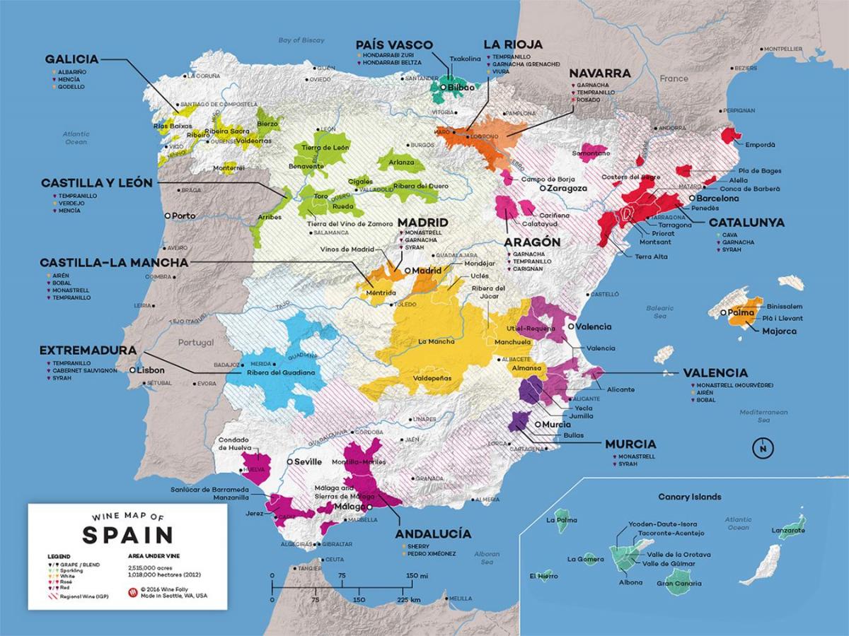 вина Испании на карте