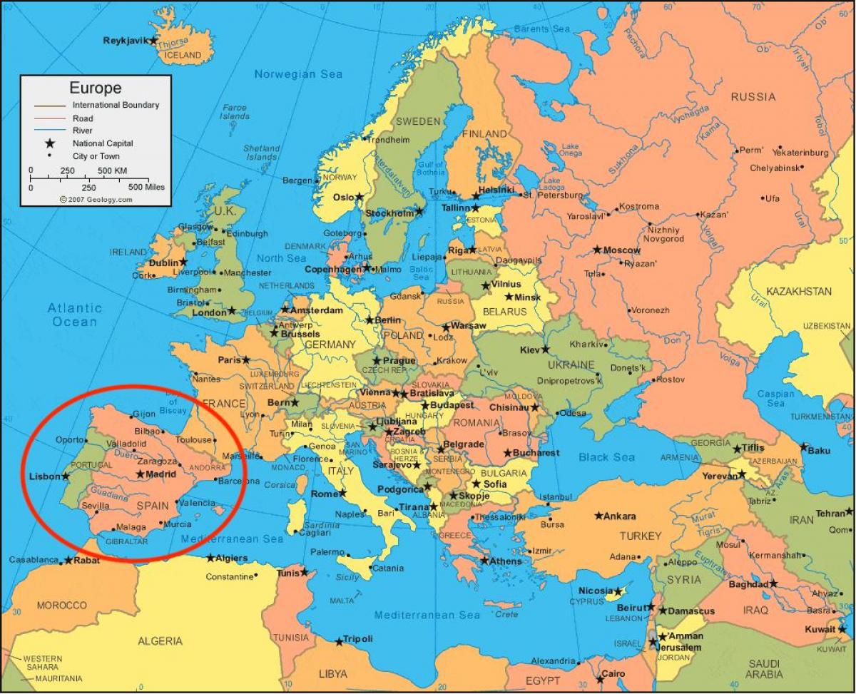 карта Испании и Европы