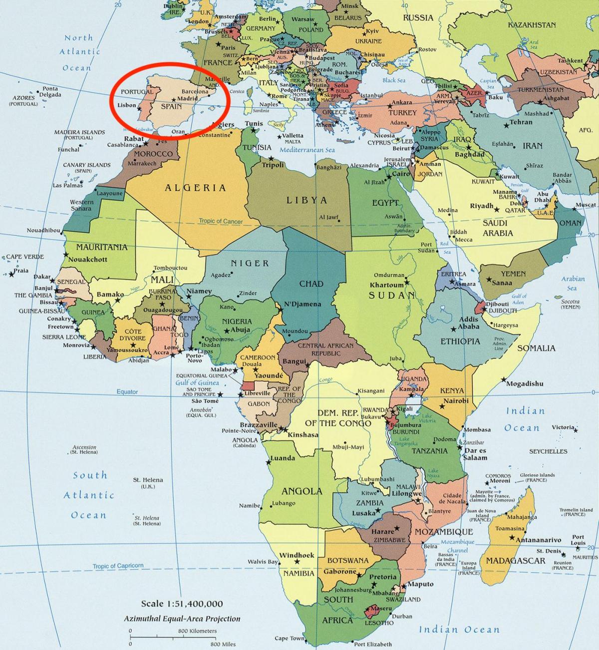 Африка и Испания карта
