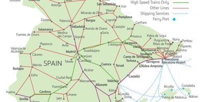 Карта маршрутов поездов в Испании