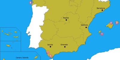 Карта лучших пляжей в Испании