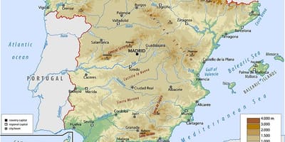 Физическая карта Испании